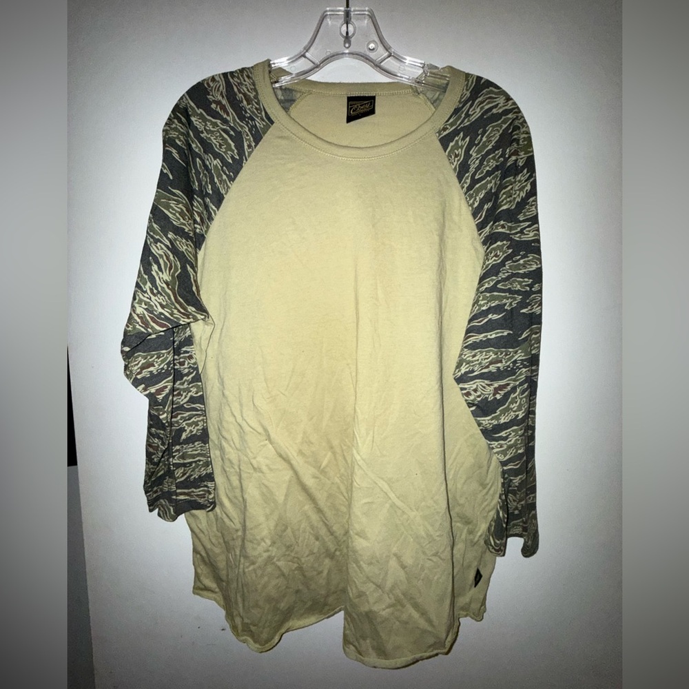Obey Beige and Camouflage Long Sleeve Tee. Size L